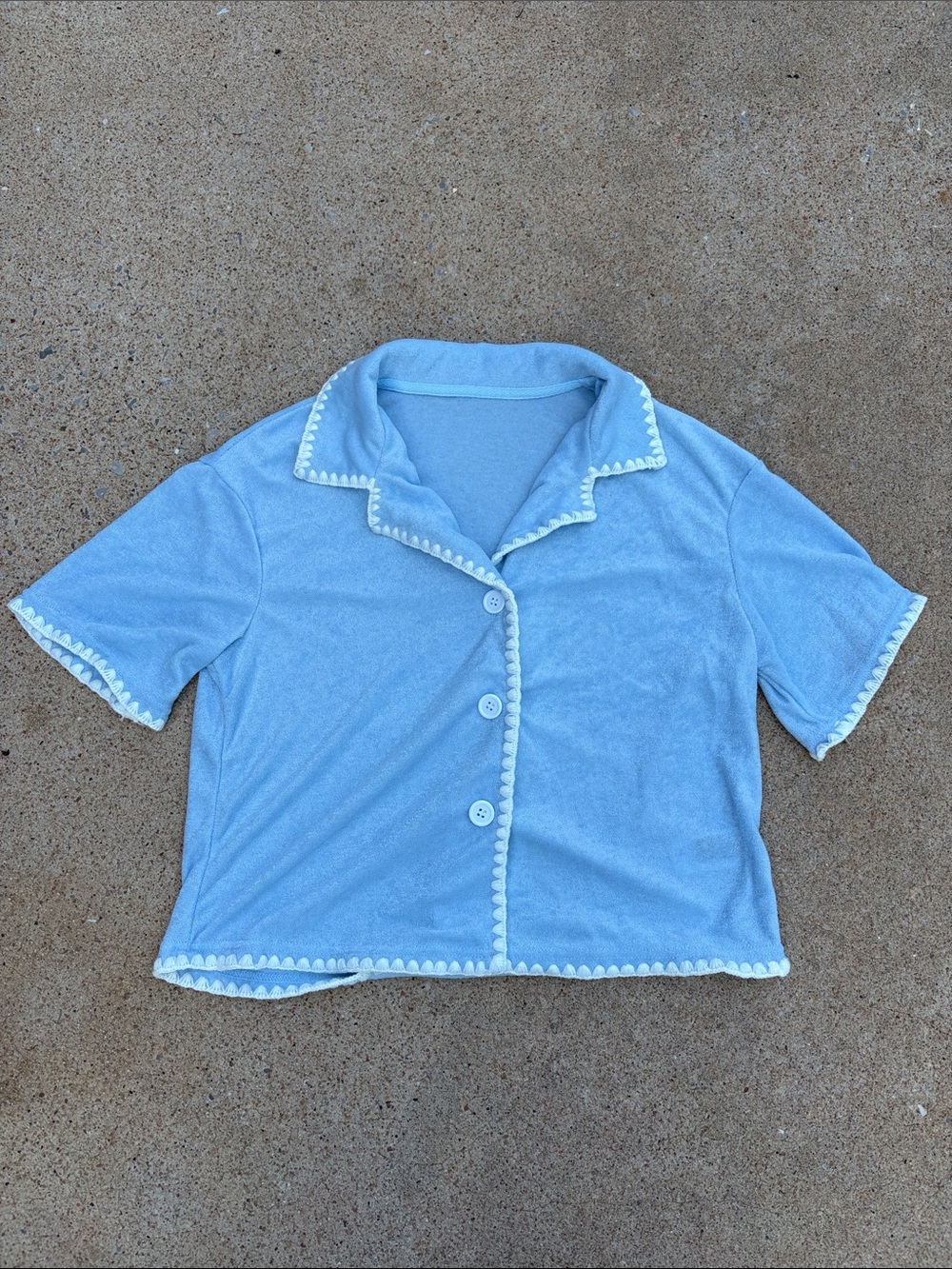 Cider Light Blue Terry Button-Front Coverup with Scallop Trim